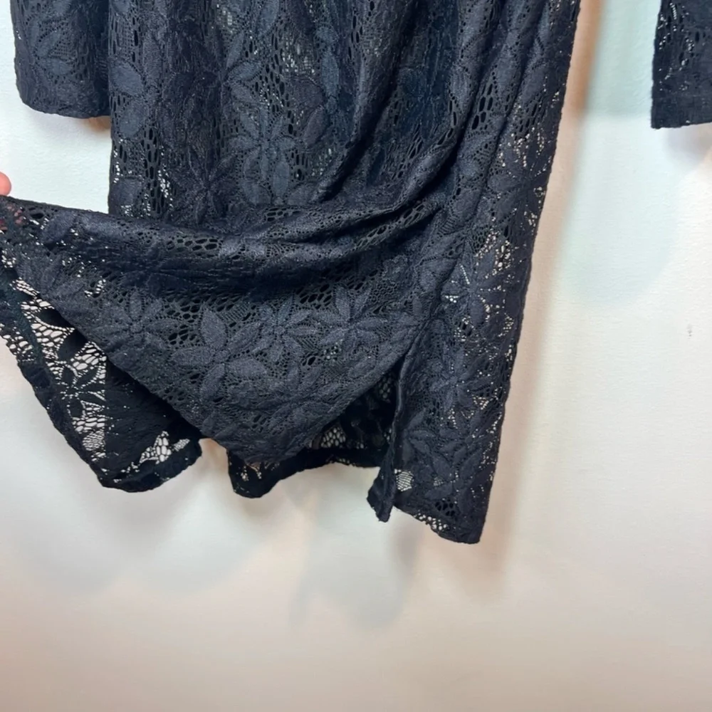 J. Valid Floral Crochet Lace Tunic Swim Cover Up Dress Black Vacation  NEW Large